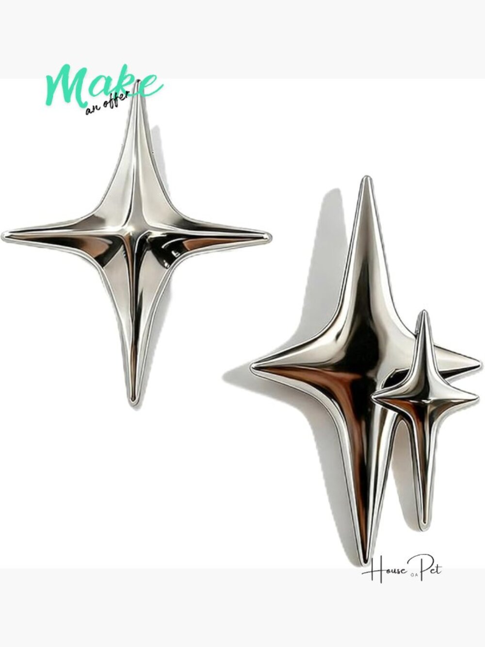 2PCS Star Brooch Pin Set Gold Double Cross Silver Four Point Stainless Steel